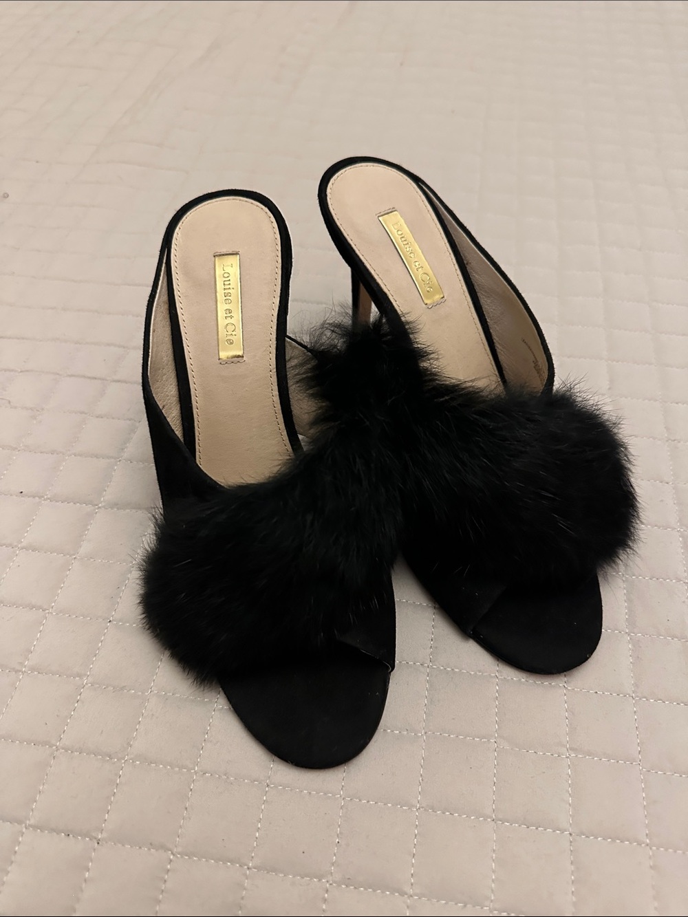 Louise et Cie Black Faux Fur Slide Mules